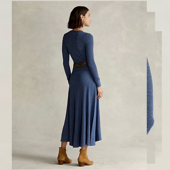Polo Ralph Lauren Waffle-Knit Henley Maxi Dress Blue Western Boho Small - Picture 3 of 14
